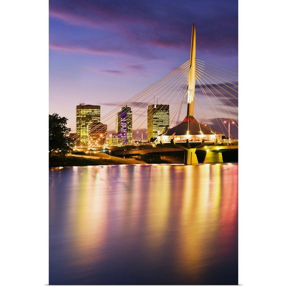 Great BIG Canvas | "City Skyline, And Provencher Bridge At Dusk, Winnipeg, Manitoba, Canada" Art Print - 20x30