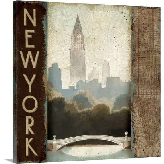 Great BIG Canvas | "City Skyline New York Vintage Square" Canvas Wall Art - 16x16