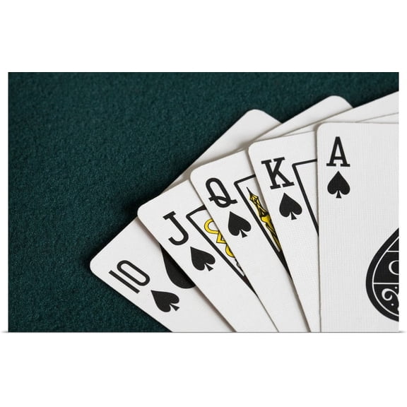 Great BIG Canvas | "Close-Up Of Blackjack Playing Cards Showing Spades Royal Flush" Art Print - 30x20