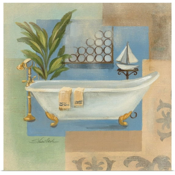 Great BIG Canvas | "Coastal Bathtub I" Art Print - 16x16