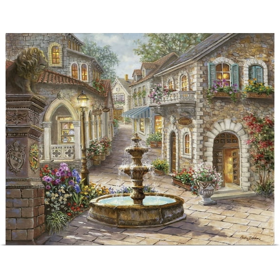 Great BIG Canvas | "Cobblestone Fountain" Art Print - 30x24