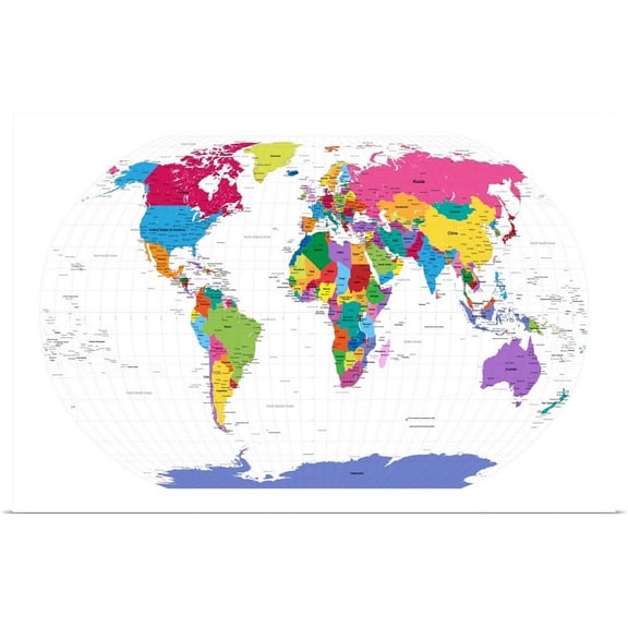Great BIG Canvas | "Colored art map of the world" Art Print - 24x16