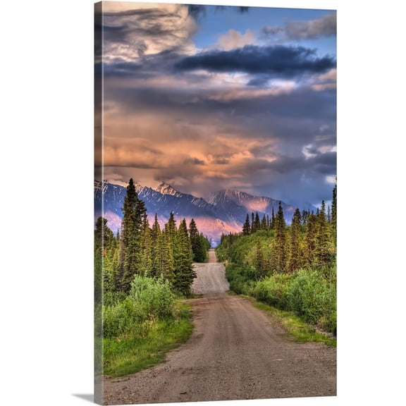 Great BIG Canvas | "Colorful clouds at sunset over the Wrangell Mountains and Nabesna Road" Canvas Wall Art - 32x48