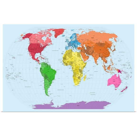 Great BIG Canvas | "Continent map of the world" Art Print - 36x24