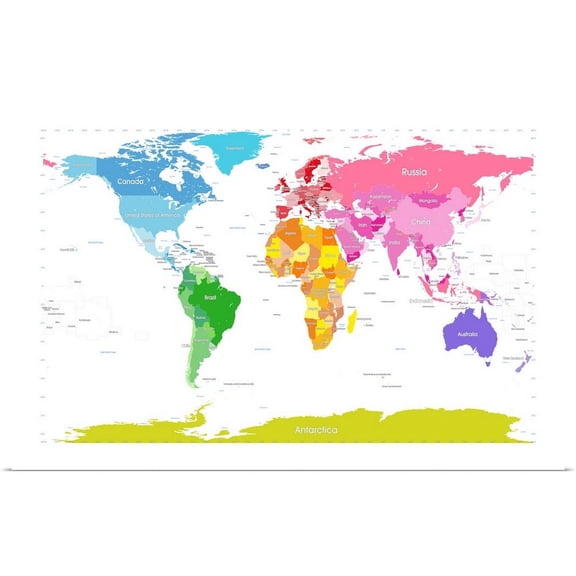Great BIG Canvas | "Continents World Map" Art Print - 48x32
