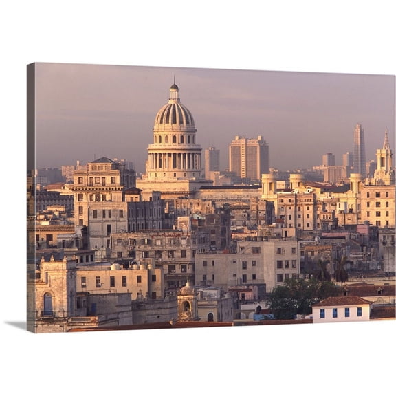 Great BIG Canvas | "Cuba, old Havana, cityscape at dusk" Canvas Wall Art - 36x24