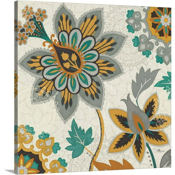 Great BIG Canvas | "Decorative Nature III Turquoise Cream" Canvas Wall Art - 20x20