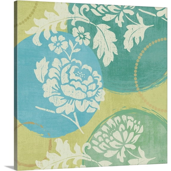 Great BIG Canvas | "Floral Decal Turquoise I" Canvas Wall Art - 16x16