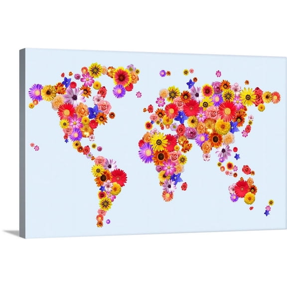 Great BIG Canvas | "Flower World Map" Canvas Wall Art - 30x20