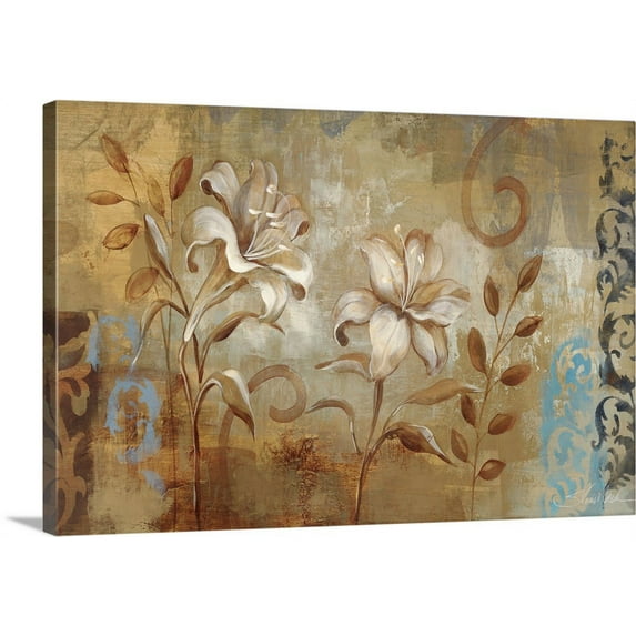 Great BIG Canvas | "Flowers on Silver I" Canvas Wall Art - 24x16