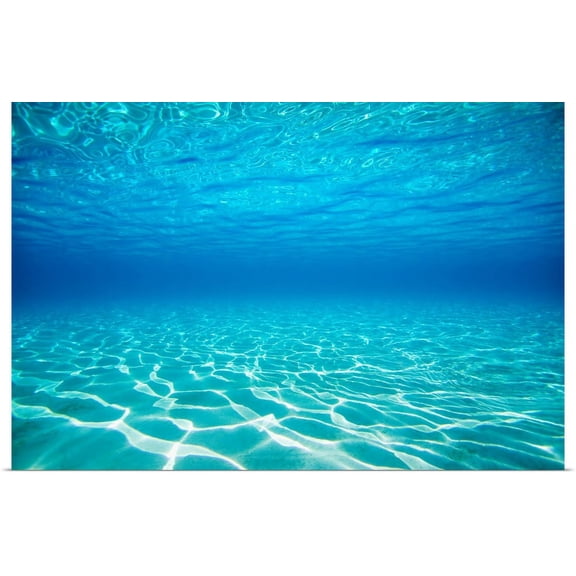 Great BIG Canvas | "French Polynesia, Underwater Sandy Bottom And Surface Reflection" Art Print - 48x32