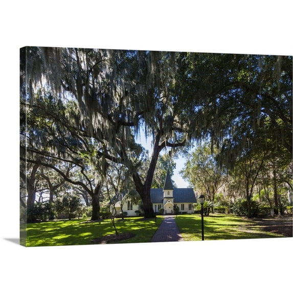 Great BIG Canvas | "Georgia, St. Simons Island, Frederica, Christ Church and live oak trees" Canvas Wall Art - 24x16