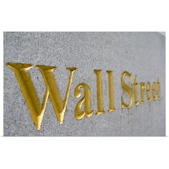 Great BIG Canvas | "Gold letters on Wall Street in New York City, New York" Art Print - 24x16