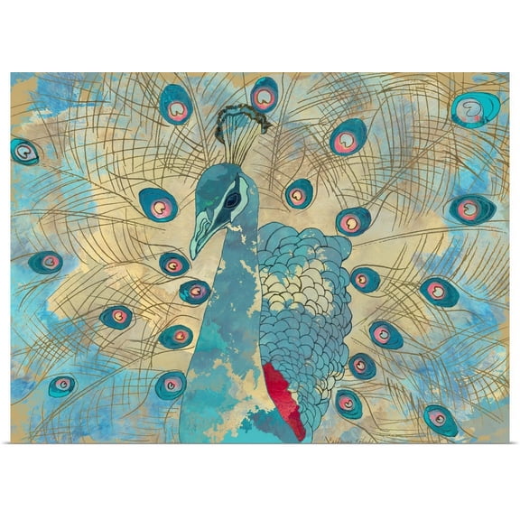 Great BIG Canvas | "Graphic Peacock I" Art Print - 24x18