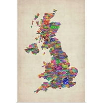 Great BIG Canvas | "Great Britain UK City Text Map, Colorful" Art Print - 24x36