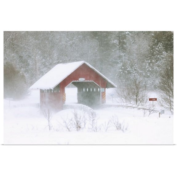 Great BIG Canvas | "Guthrie Covered Bridge In Blowing Snow, Saint-Armand, Quebec, Canada" Art Print - 36x24