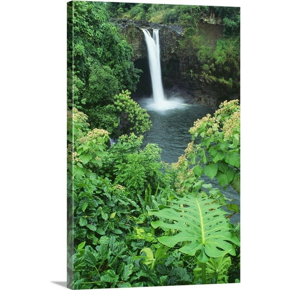 Great BIG Canvas | "Hawaii, Big Island, Rainbow Falls, Pool Surrounded By Tropical Foliage" Canvas Wall Art - 16x24