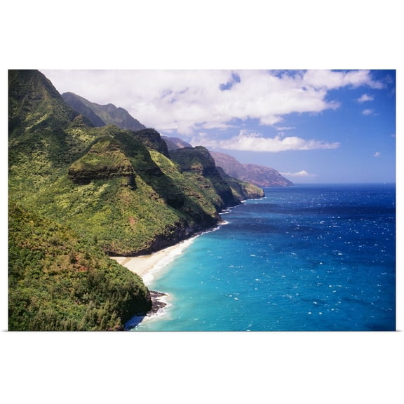 Great BIG Canvas | "Hawaii, Kauai, Napali Coast Aerial Along Rugged Cliffs" Art Print - 36x24