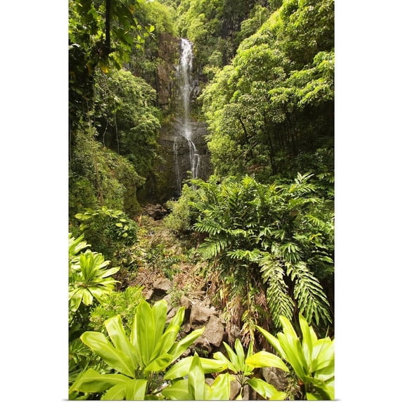 Great BIG Canvas | "Hawaii, Maui, Kipahulu, Hana Coast, Wailua Falls Surrounded By Foliage" Art Print - 20x30