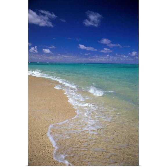 Great BIG Canvas | "Hawaii, Oahu, Lanikai Beach Shoreline With Beautiful Turquoise Ocean" Art Print - 24x36