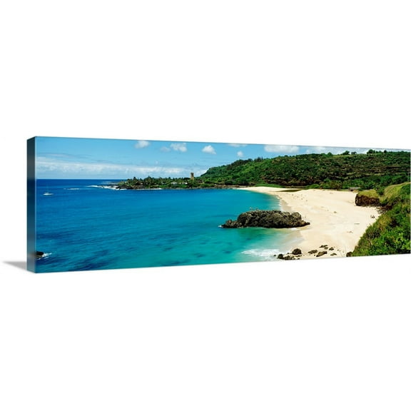 Great BIG Canvas | "Hawaii, Oahu, Waimea Bay, View Of Beach And Ocean" Canvas Wall Art - 36x12