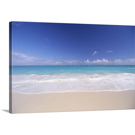 Great BIG Canvas | "Hawaii, Pristine White Sand Beach With Clear Turquoise Water, Blue Sky On Horizon" Canvas Wall Art - 30x20