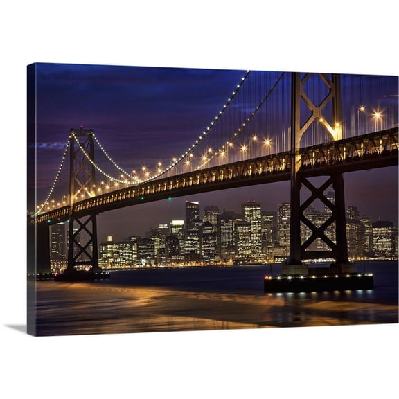 Great BIG Canvas | "Illuminated Bay Bridge, San Francisco, California" Canvas Wall Art - 24x16