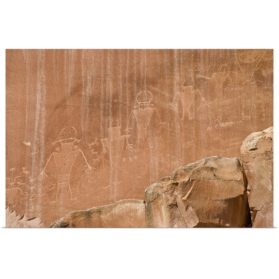Great BIG Canvas | "Indian Rock Art In Capitol Reef National Park, Utah" Art Print - 48x32