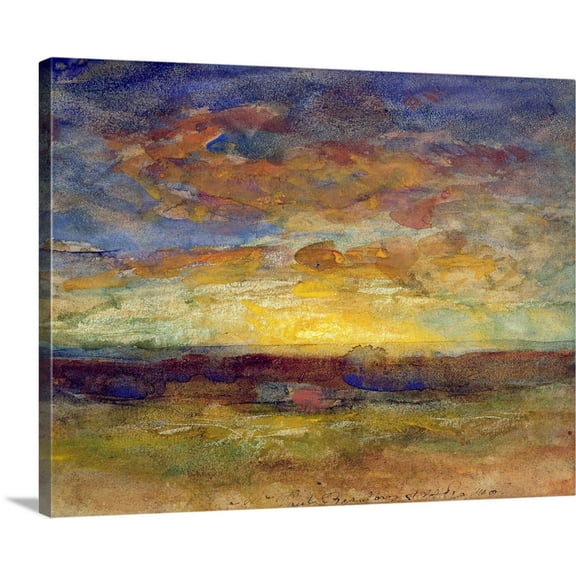 Great BIG Canvas | "Landscape with Setting Sun" Canvas Wall Art - 30x24