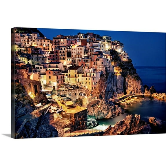 Great Big Canvas "Manerola after dark, Cinque Terre, Italy" by Scott Stulberg Black Peach Fine Art Photography Wrapped Canvas Print Wall Artwork