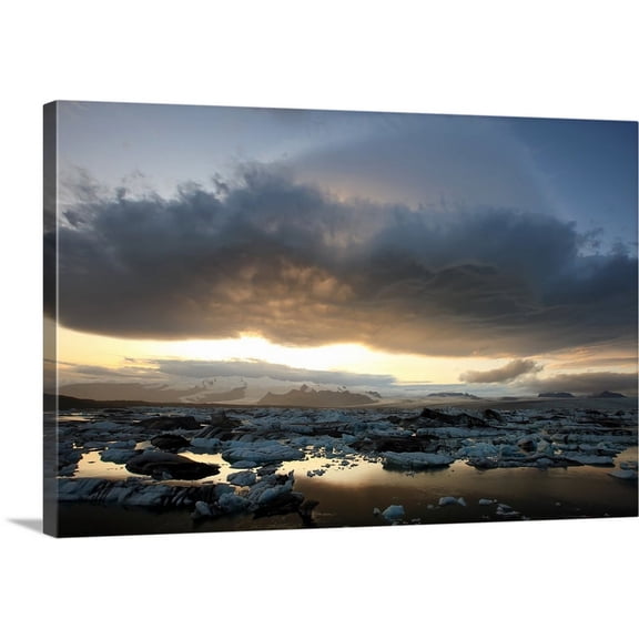 Great BIG Canvas | "Lenticular Clouds Over The Ice Lagoon Of Jokulsarlon At Sunset, Iceland" Canvas Wall Art - 24x16