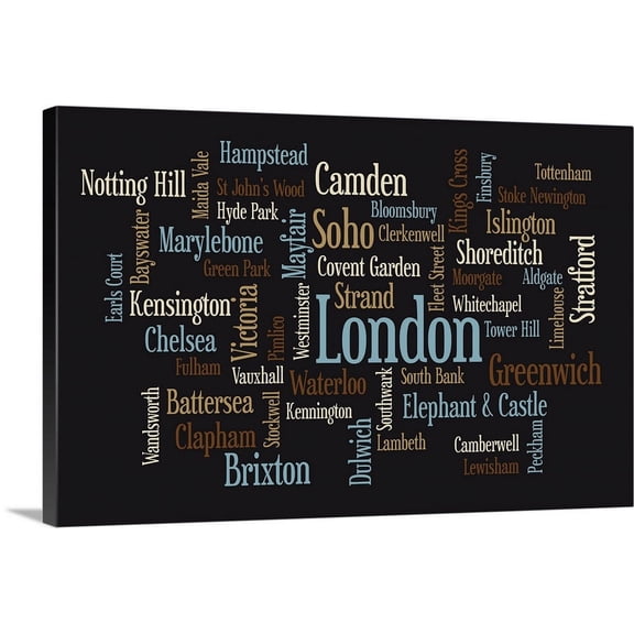 Great BIG Canvas | "London Text Map" Canvas Wall Art - 24x16