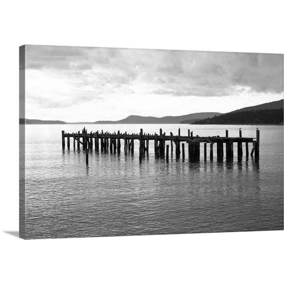 Great BIG Canvas | "Lonely Dock BW" Canvas Wall Art - 36x24