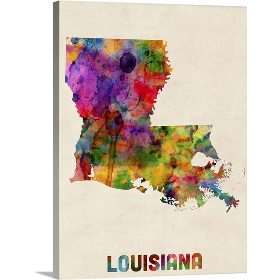 Great BIG Canvas | "Louisiana Watercolor Map" Canvas Wall Art - 18x24