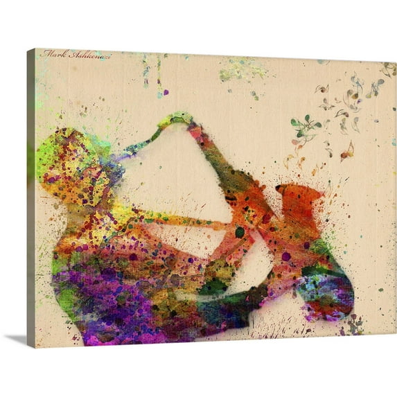 Great BIG Canvas | "Man with Saxaphone - watercolor" Canvas Wall Art - 24x18