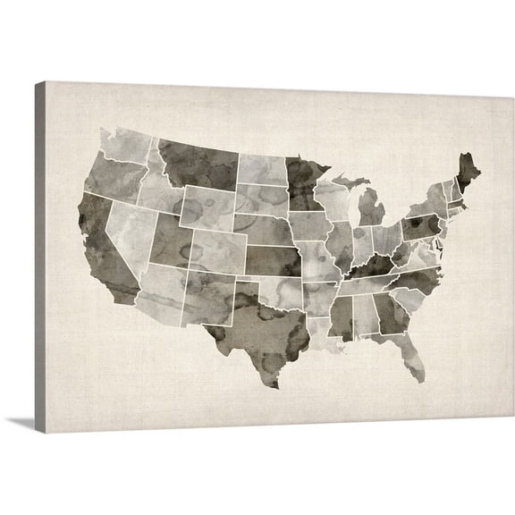 Great BIG Canvas | "Map of United States of America, watercolor in brown" Canvas Wall Art - 24x16