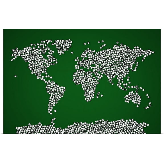 Great BIG Canvas | "Map of the world made up from soccer balls" Art Print - 36x24