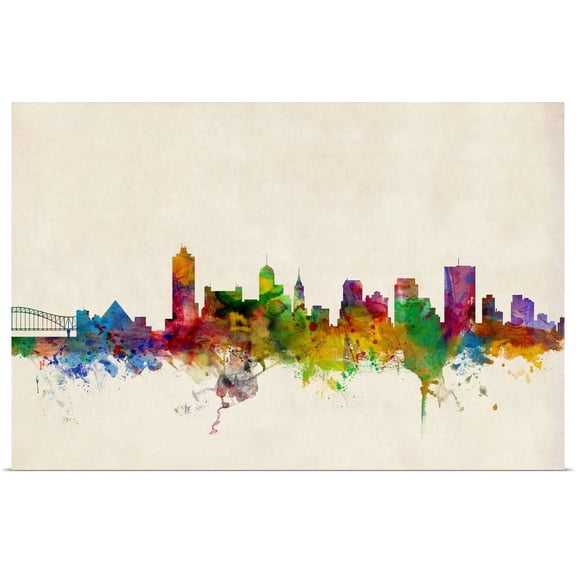 Great BIG Canvas | "Memphis Tennessee Skyline" Art Print - 24x16