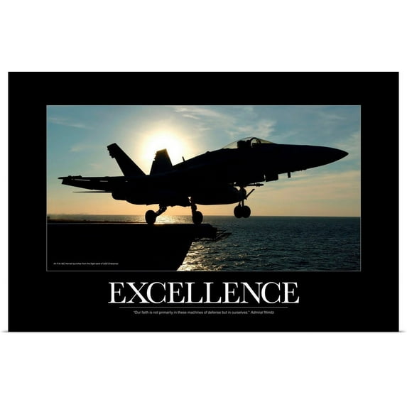 Great BIG Canvas | "Military Poster: An F/A-18C Hornet launches from the flight deck of USS Enterprise" Art Print - 36x24