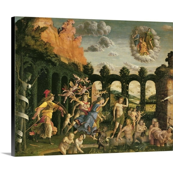 Great Big Canvas "Minerva Chasing the Vices from the Garden of Virtue" by Andrea Mantegna Light Yellow Gray Wrapped Canvas Print Wall Artwork
