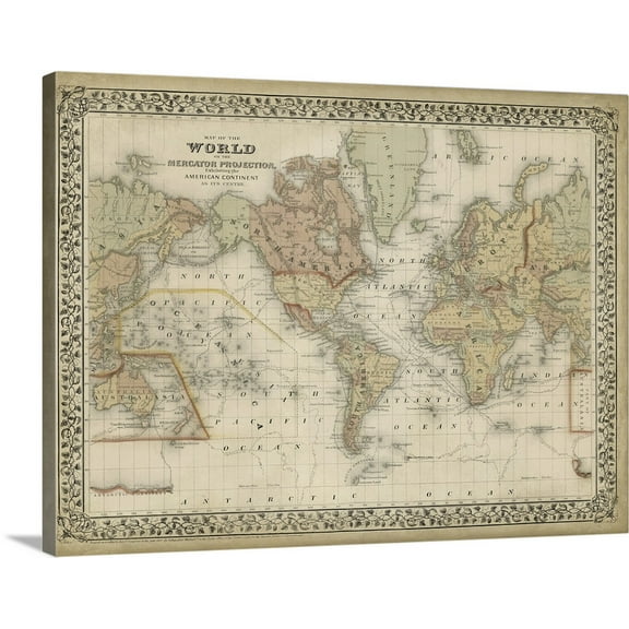 Great BIG Canvas | "Mitchell's World Map" Canvas Wall Art - 24x18