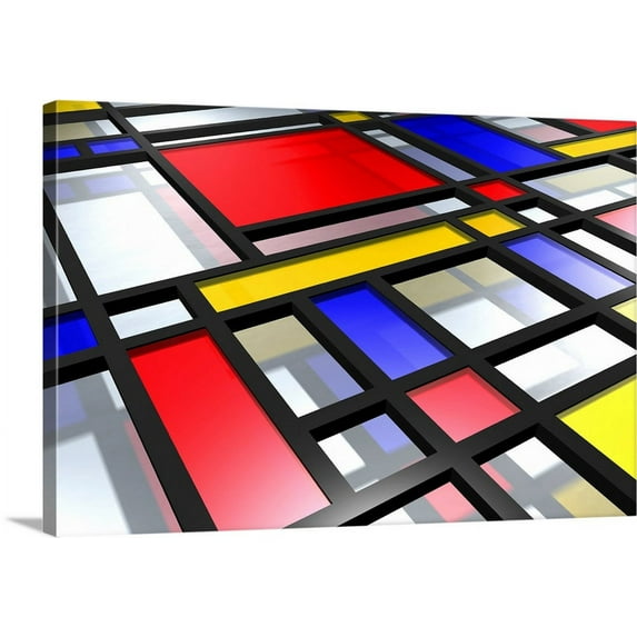 Great BIG Canvas | "Mondrian Inspired 3D" Canvas Wall Art - 48x32