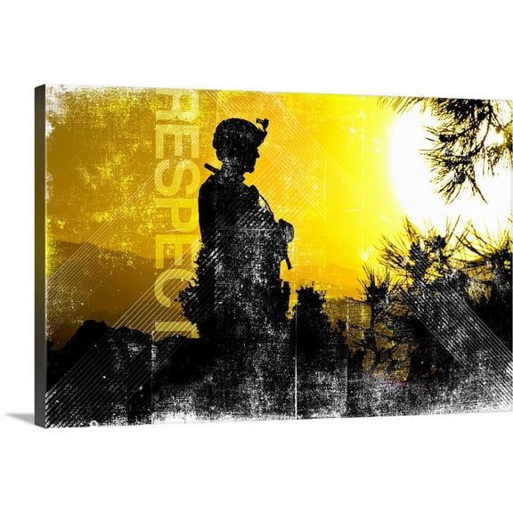Great BIG Canvas | "Motivational Grunge Poster: Respect. U.S. Army Sergeant provides security" Canvas Wall Art - 30x20
