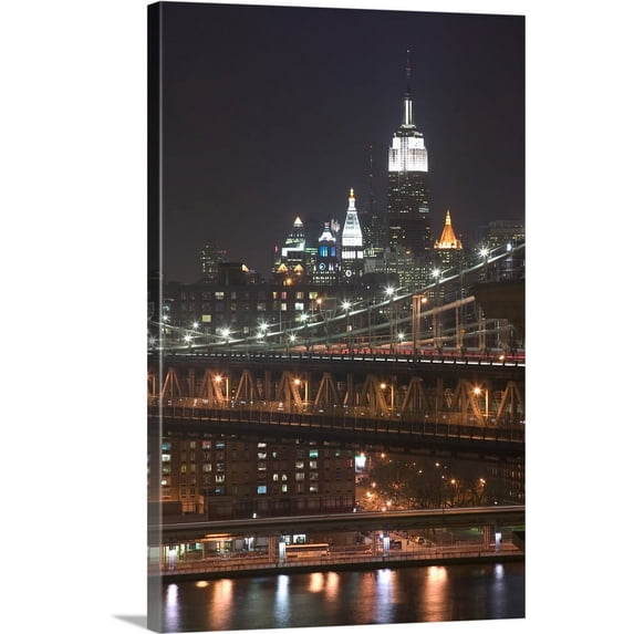 Great BIG Canvas | "NYC, View of Manhattan Bridge, Empire State Building from Brooklyn" Canvas Wall Art - 32x48