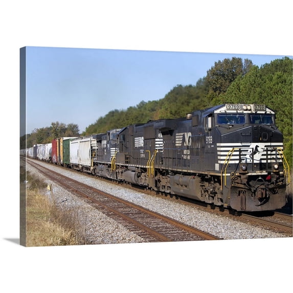 Great BIG Canvas | "Norfolk Southern Railway locomotive traveling along Highway 72, Alabama" Canvas Wall Art - 36x24