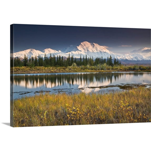 Great BIG Canvas | "North face and peak of Mt. Mckinley reflected in tundra pond in Denali National Park" Canvas Wall Art - 48x32