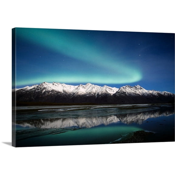 Great BIG Canvas | "Northern Lights Over Chugach Mts  Knik River Southcentral Alaska" Canvas Wall Art - 24x16