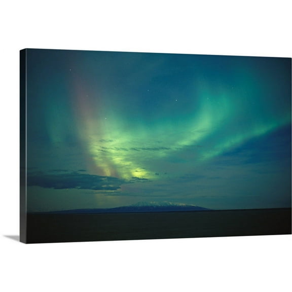 Great BIG Canvas | "Northern Lights Over Cook Inlet  Mt Susitna SC Alaska scenic" Canvas Wall Art - 24x16