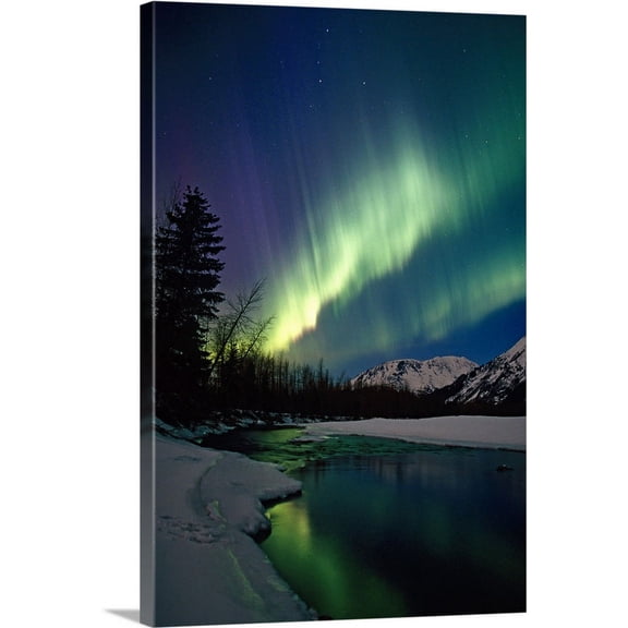 Great BIG Canvas | "Northern Lights Over Portage River Valley SC Alaska" Canvas Wall Art - 20x30
