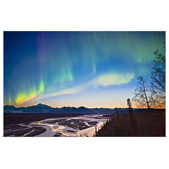 Great BIG Canvas | "Northern Lights in the sky above Mount McKinley at twilight, Alaska" Art Print - 30x20